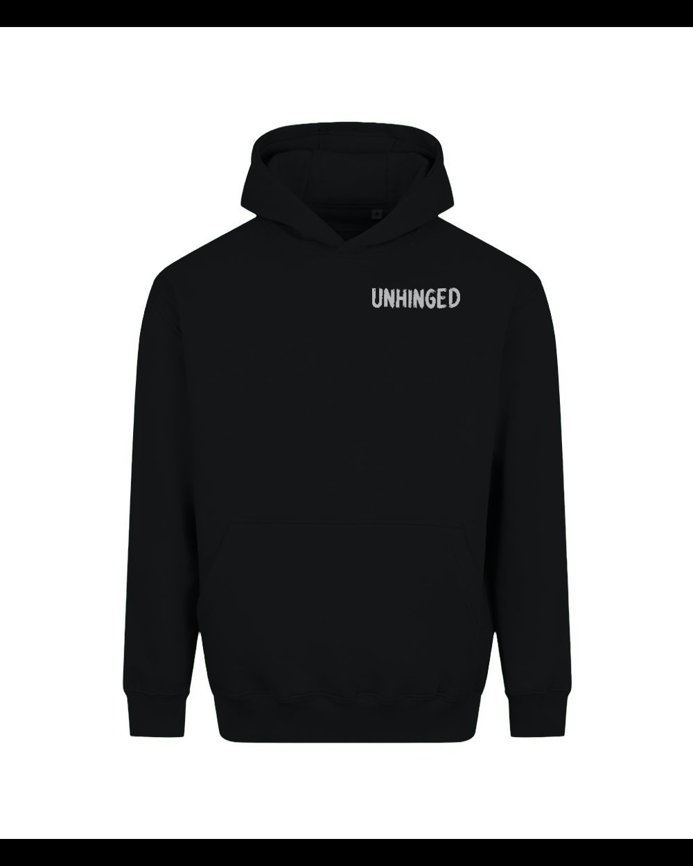 Mr Unhinged — Deep Black heavyweight hoodie, garment only view