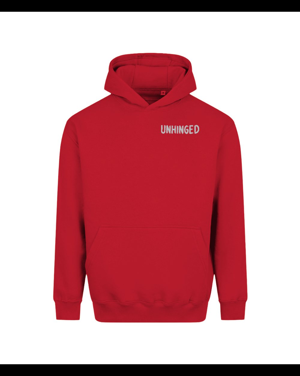 Mr Unhinged — Fire Red heavyweight hoodie, garment only view