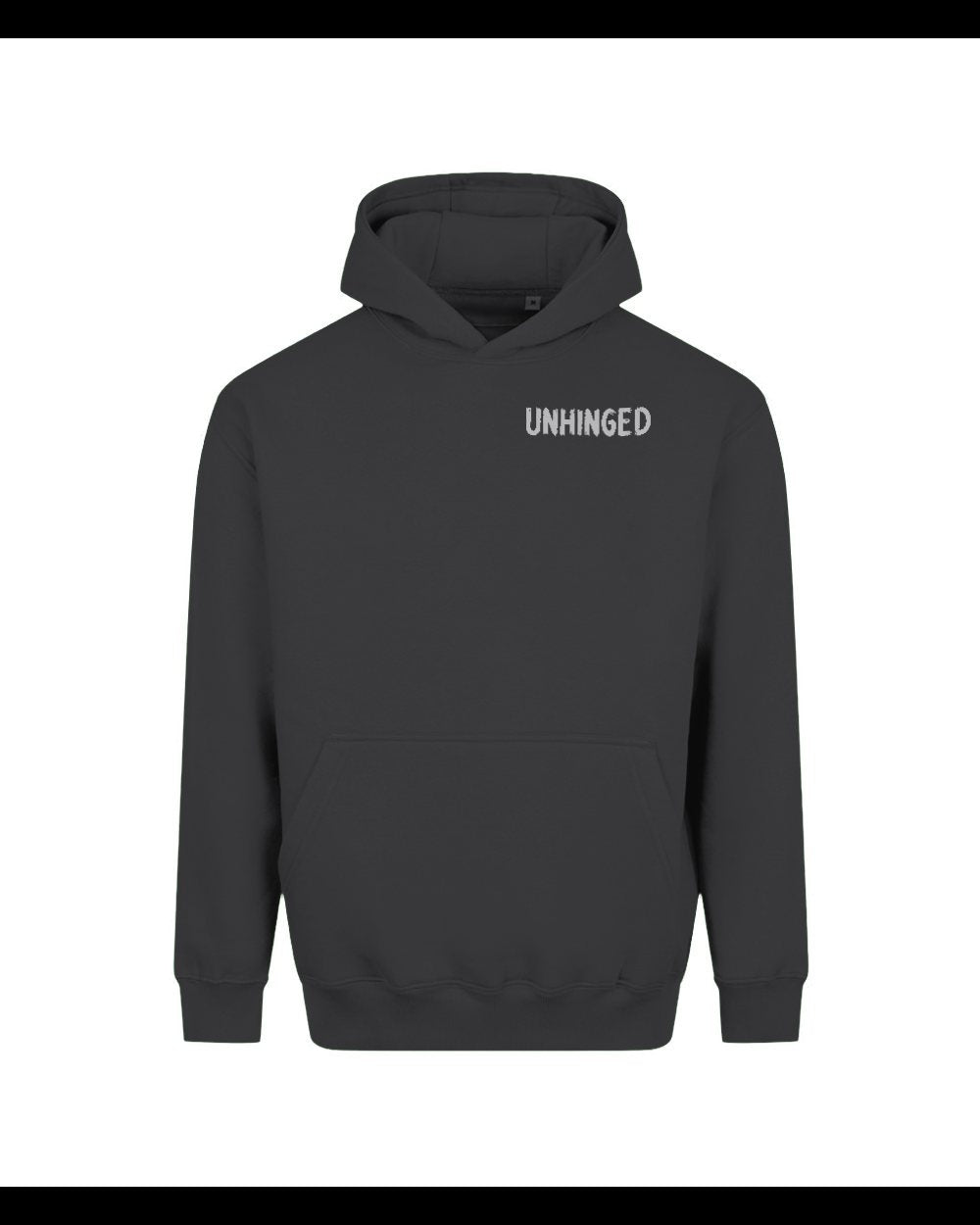 Mr Unhinged — Solid Charcoal heavyweight hoodie, garment only view