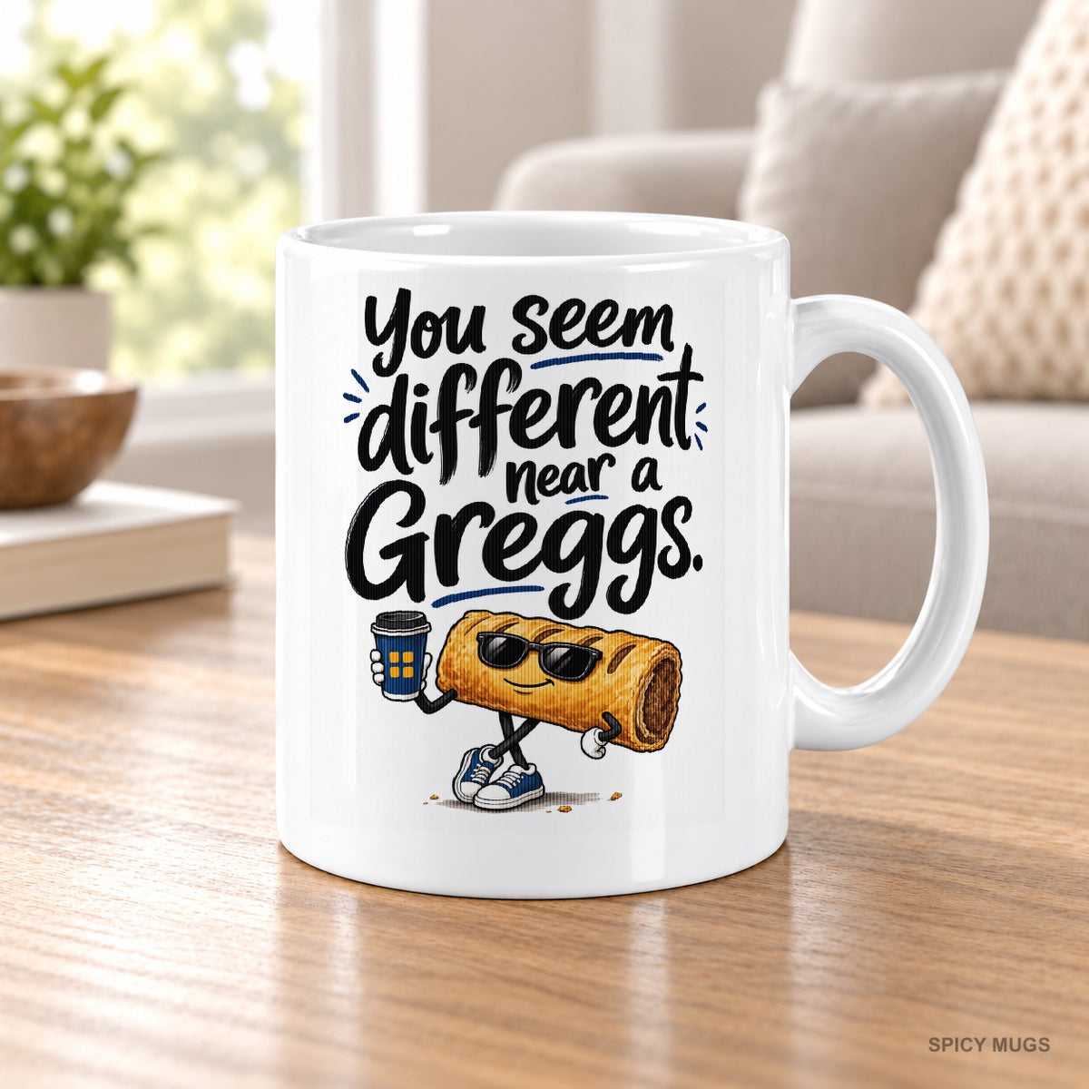 You seem different near a Greggs. mug – image 5